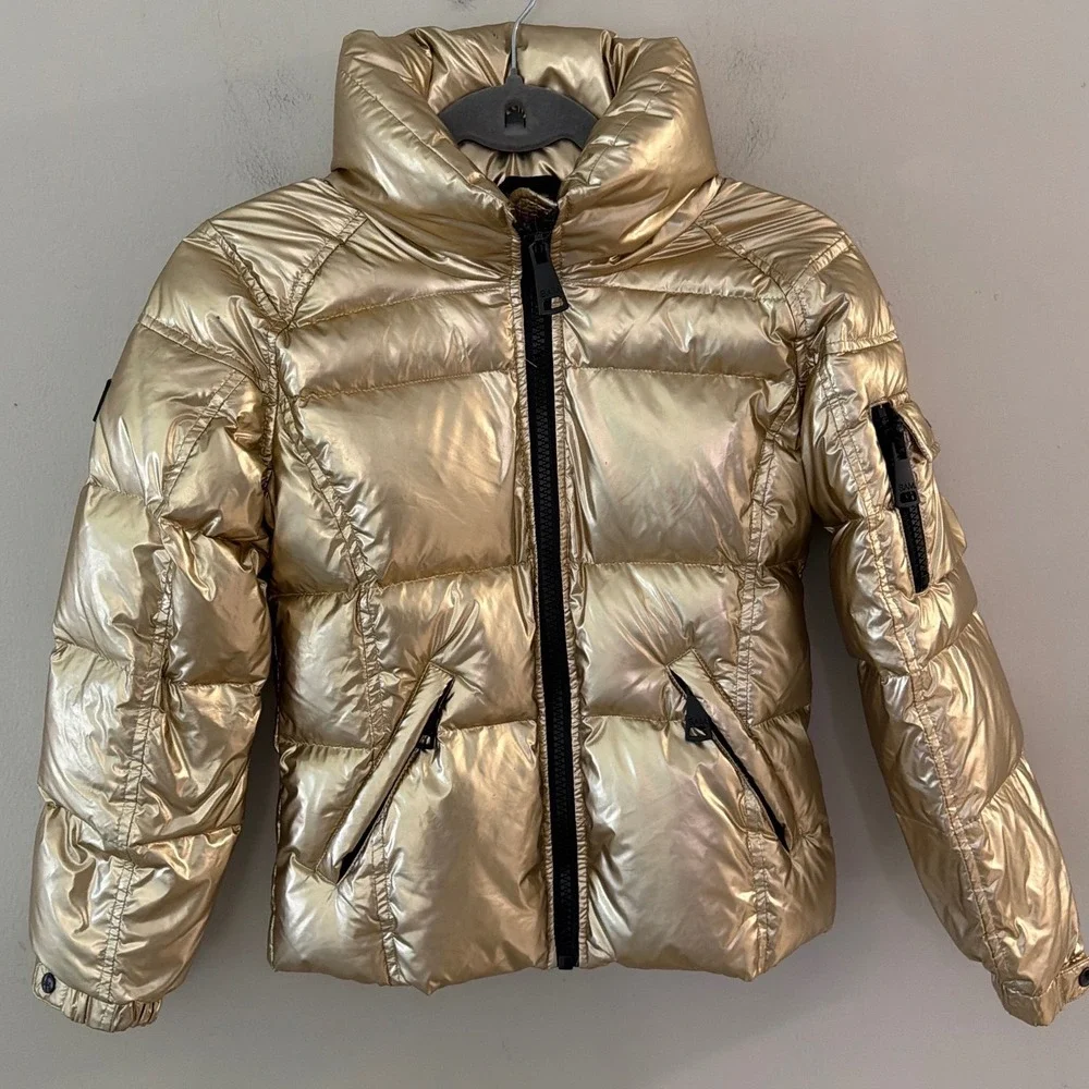 SAM New York Girls Sz 10 Freestyle Down Puffer Jacket Gold Metallic Kids Coat